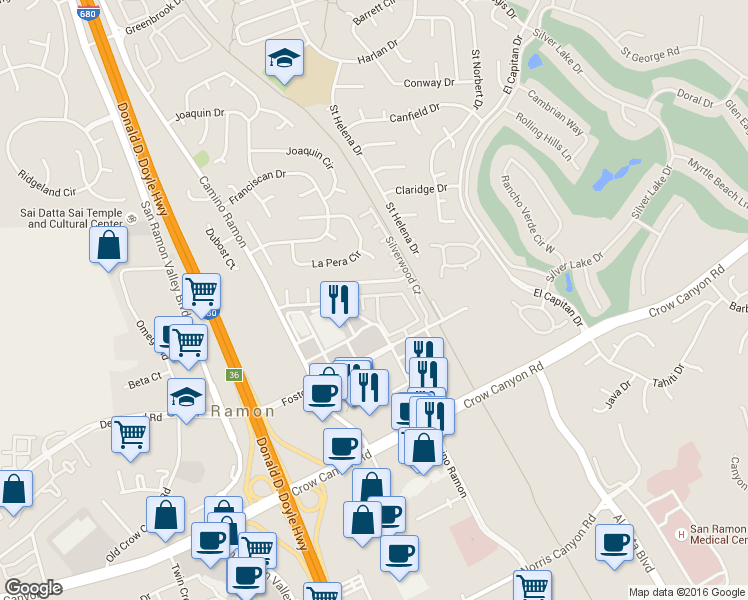 map of restaurants, bars, coffee shops, grocery stores, and more near 3098 Fostoria Circle in Danville