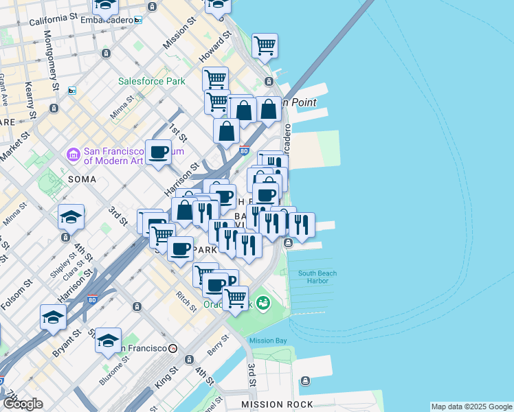 map of restaurants, bars, coffee shops, grocery stores, and more near in San Francisco