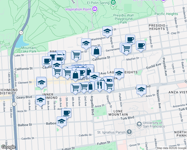 map of restaurants, bars, coffee shops, grocery stores, and more near in San Francisco