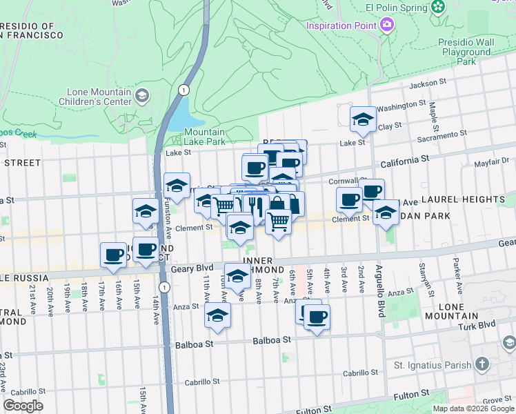 map of restaurants, bars, coffee shops, grocery stores, and more near in San Francisco