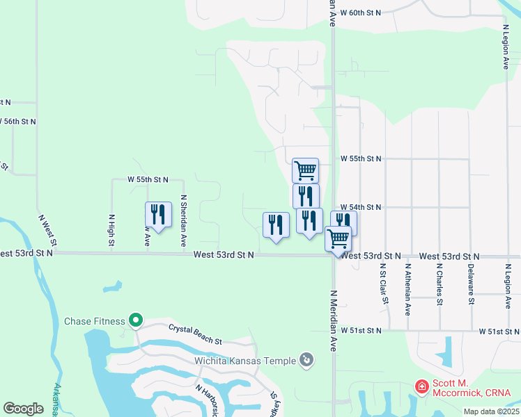 map of restaurants, bars, coffee shops, grocery stores, and more near in Wichita