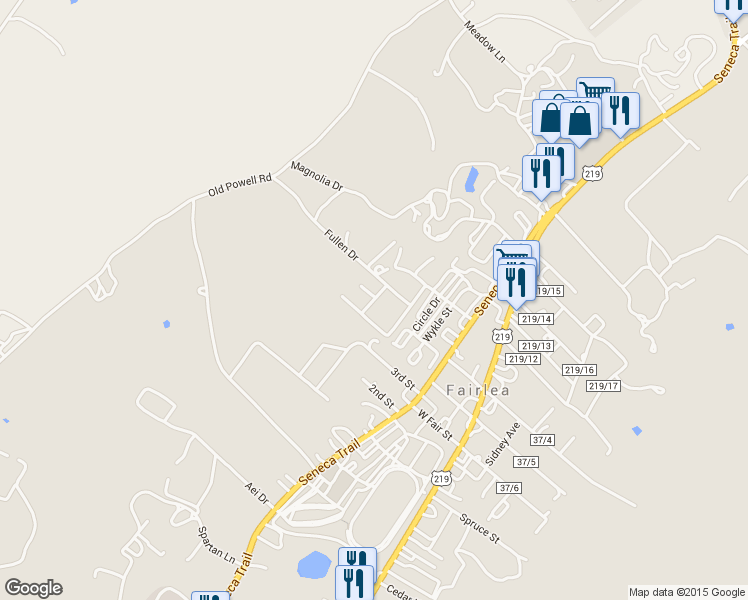 map of restaurants, bars, coffee shops, grocery stores, and more near Crestview Drive in Lewisburg