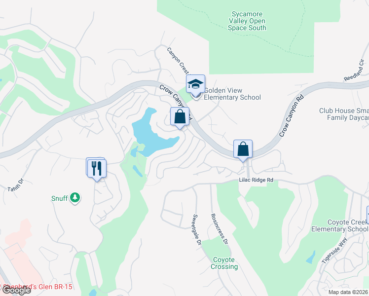 map of restaurants, bars, coffee shops, grocery stores, and more near 6028 Lakeview Circle in San Ramon