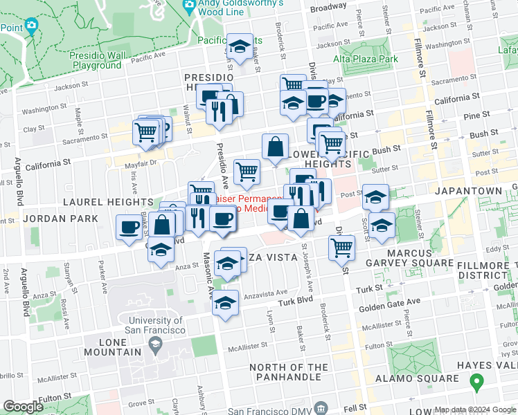 map of restaurants, bars, coffee shops, grocery stores, and more near in San Francisco