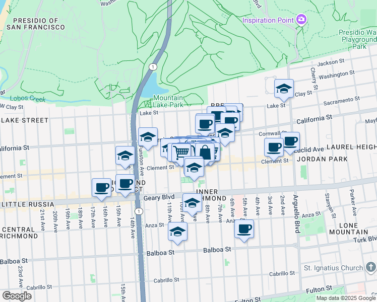 map of restaurants, bars, coffee shops, grocery stores, and more near 262 9th Avenue in San Francisco