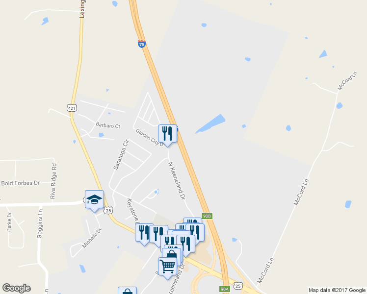 map of restaurants, bars, coffee shops, grocery stores, and more near Interstate 75 in Richmond