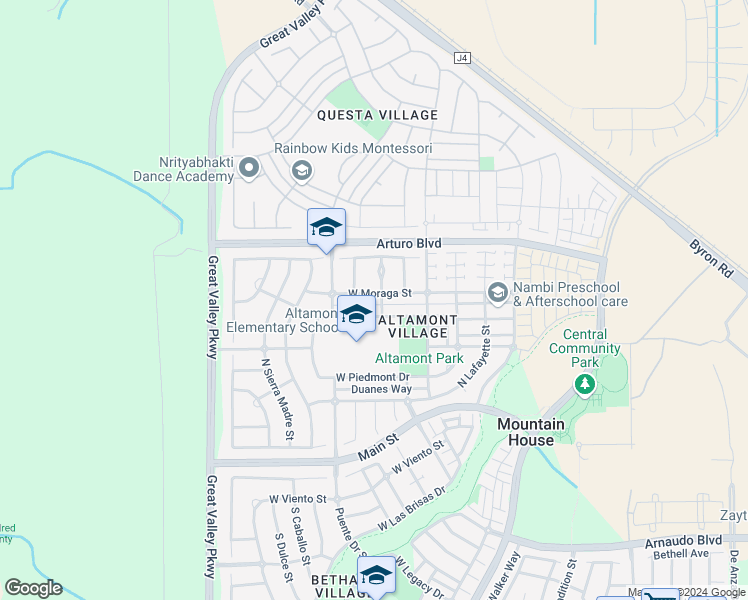 map of restaurants, bars, coffee shops, grocery stores, and more near 418 West Moraga Street in Mountain House