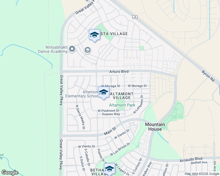 map of restaurants, bars, coffee shops, grocery stores, and more near 389 West Saint Francis Avenue in Mountain House
