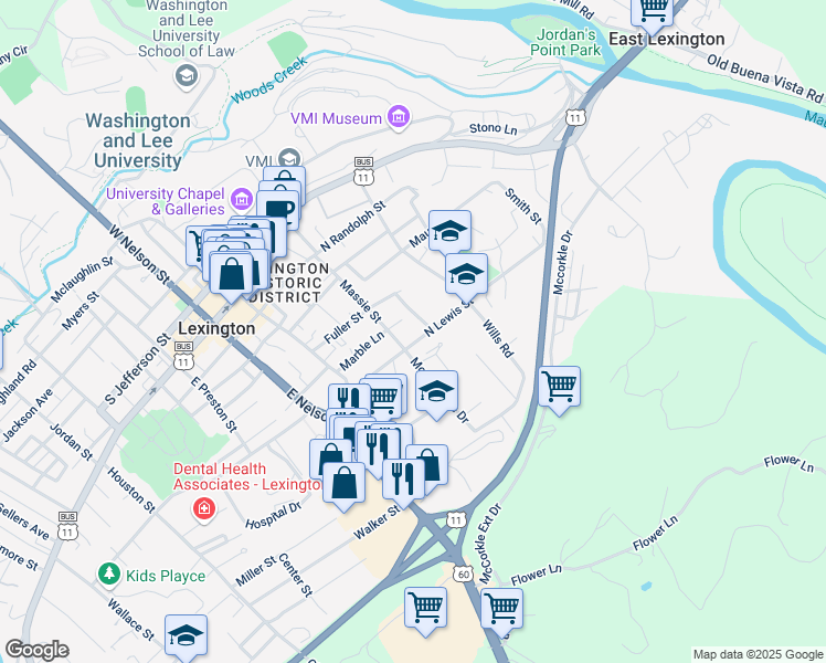 map of restaurants, bars, coffee shops, grocery stores, and more near 202 North Lewis Street in Lexington