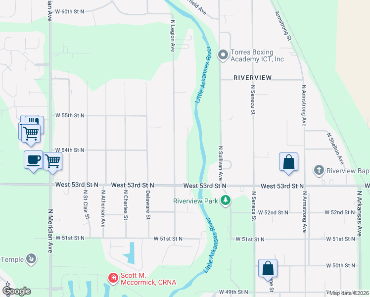 map of restaurants, bars, coffee shops, grocery stores, and more near 5501 N Porter Ave in Wichita