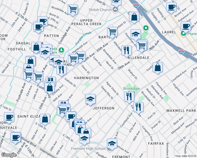 map of restaurants, bars, coffee shops, grocery stores, and more near 2316 Ransom Avenue in Oakland
