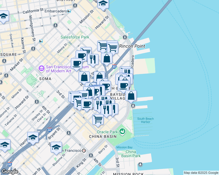 map of restaurants, bars, coffee shops, grocery stores, and more near in San Francisco