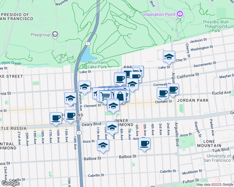 map of restaurants, bars, coffee shops, grocery stores, and more near 262 9th Avenue in San Francisco