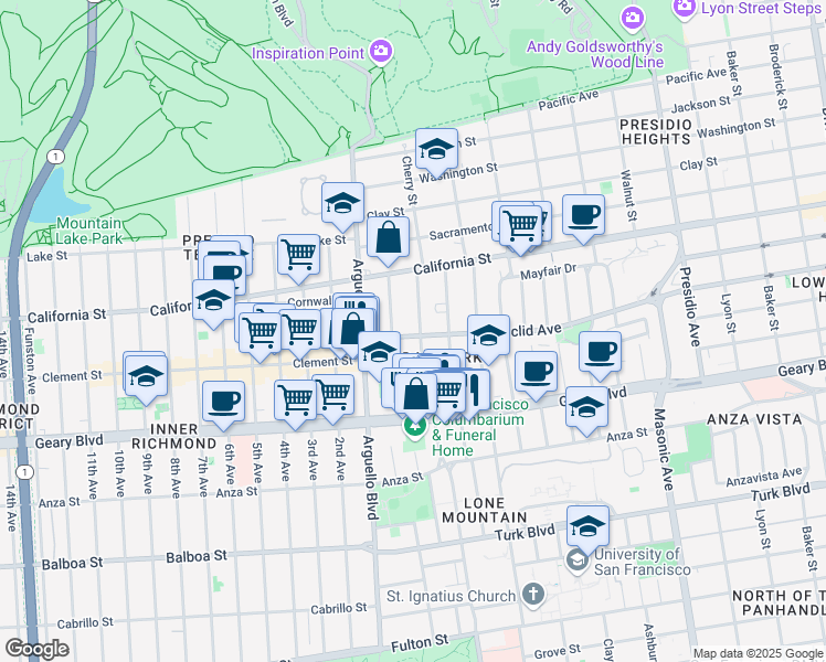 map of restaurants, bars, coffee shops, grocery stores, and more near in San Francisco