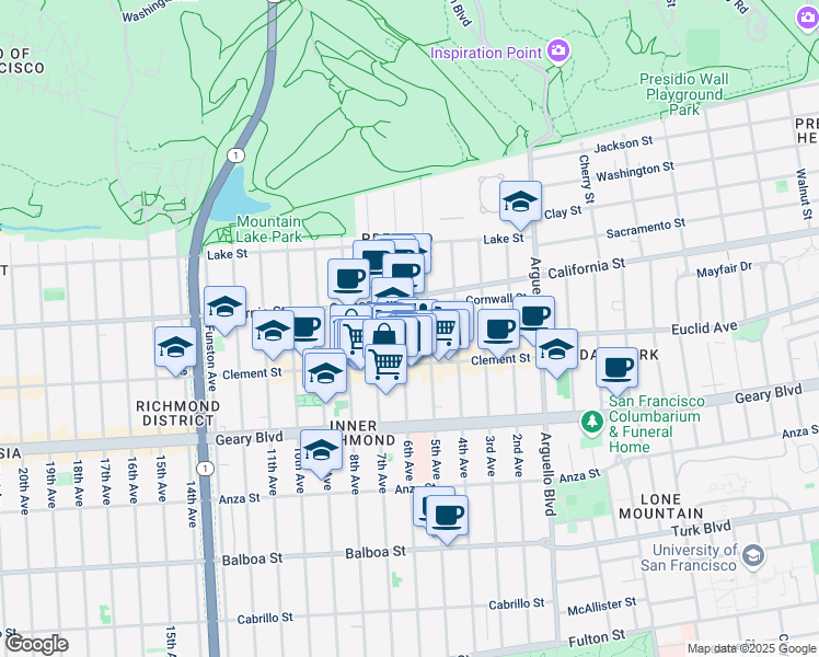 map of restaurants, bars, coffee shops, grocery stores, and more near 236 6th Avenue in San Francisco