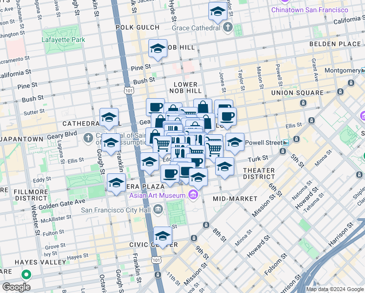 map of restaurants, bars, coffee shops, grocery stores, and more near in San Francisco