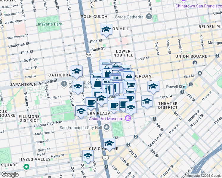 map of restaurants, bars, coffee shops, grocery stores, and more near in San Francisco