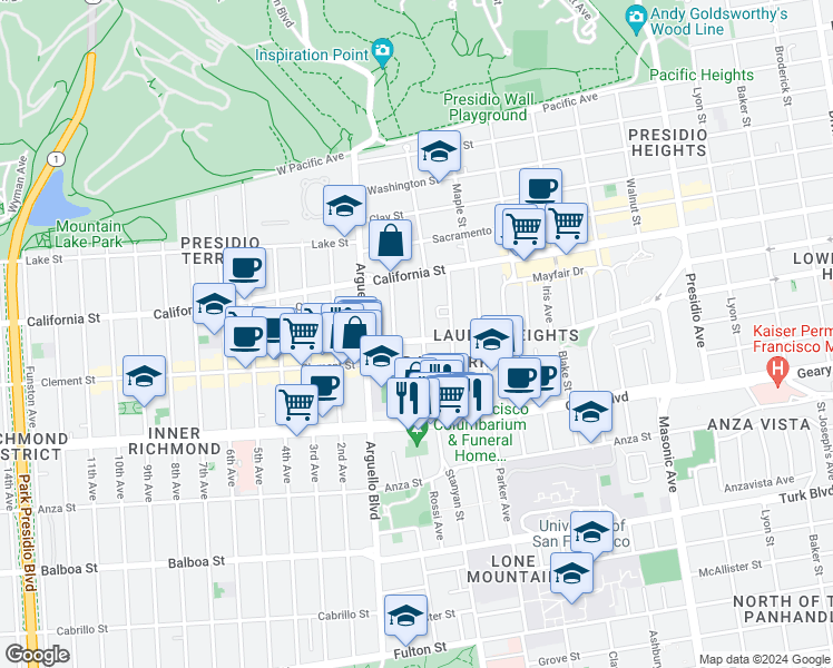map of restaurants, bars, coffee shops, grocery stores, and more near in San Francisco