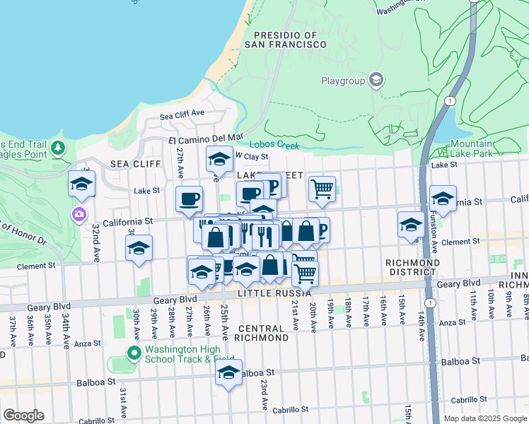 map of restaurants, bars, coffee shops, grocery stores, and more near in San Francisco