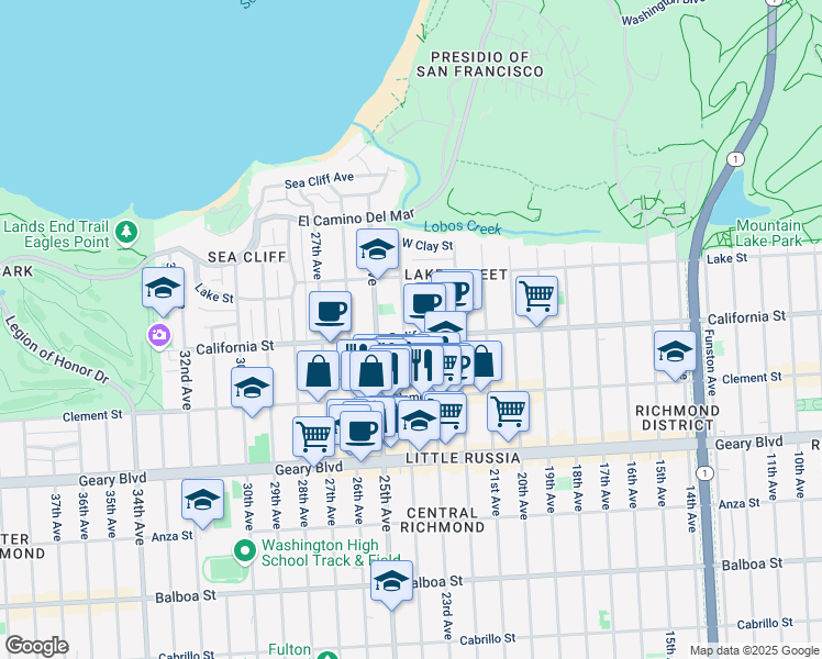 map of restaurants, bars, coffee shops, grocery stores, and more near 317 24th Avenue in San Francisco