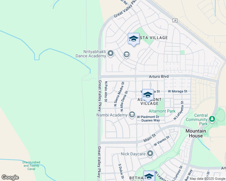 map of restaurants, bars, coffee shops, grocery stores, and more near 308 Mill Valley Drive in Mountain House