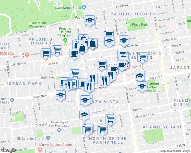 map of restaurants, bars, coffee shops, grocery stores, and more near in San Francisco