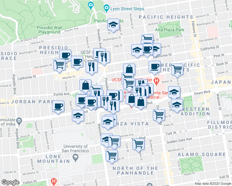 map of restaurants, bars, coffee shops, grocery stores, and more near in San Francisco