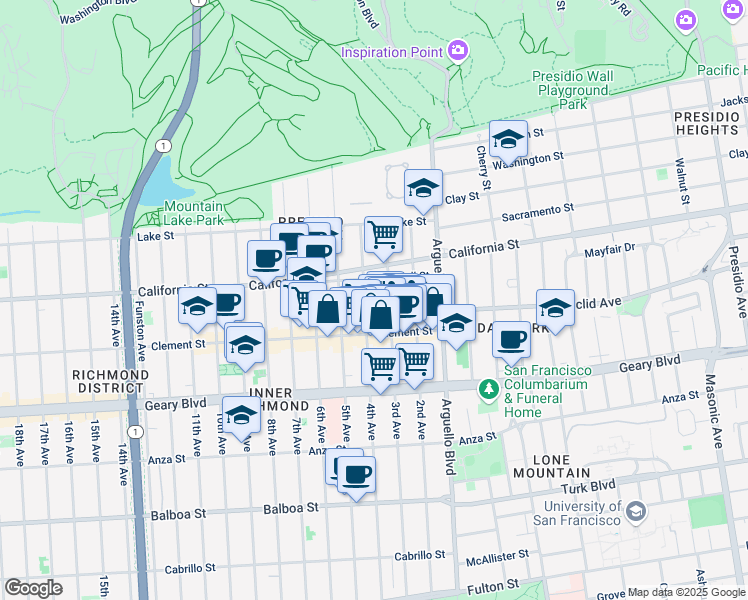 map of restaurants, bars, coffee shops, grocery stores, and more near in San Francisco