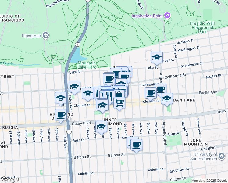map of restaurants, bars, coffee shops, grocery stores, and more near 267 7th Avenue in San Francisco