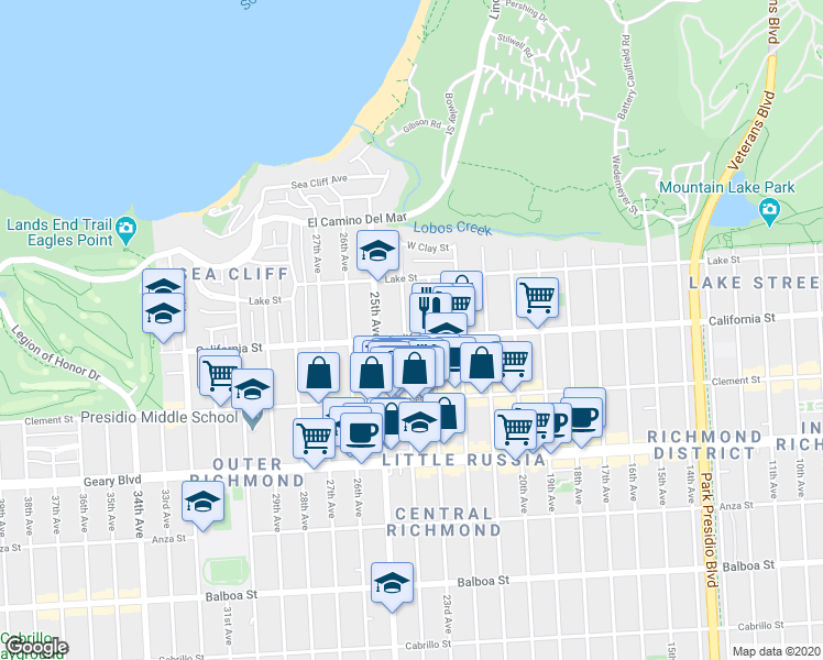 map of restaurants, bars, coffee shops, grocery stores, and more near 317 24th Avenue in San Francisco