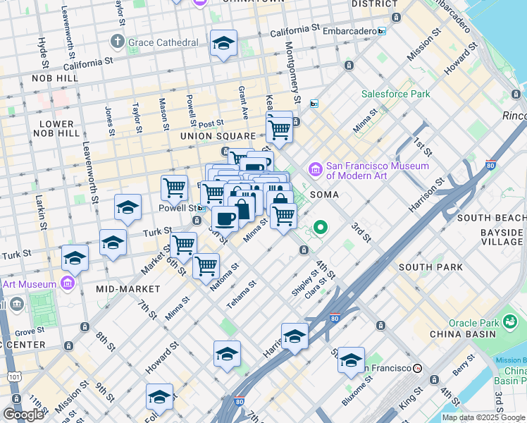 map of restaurants, bars, coffee shops, grocery stores, and more near 120 4th Street in San Francisco
