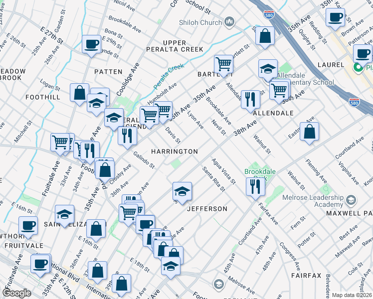 map of restaurants, bars, coffee shops, grocery stores, and more near 2233 Ransom Avenue in Oakland