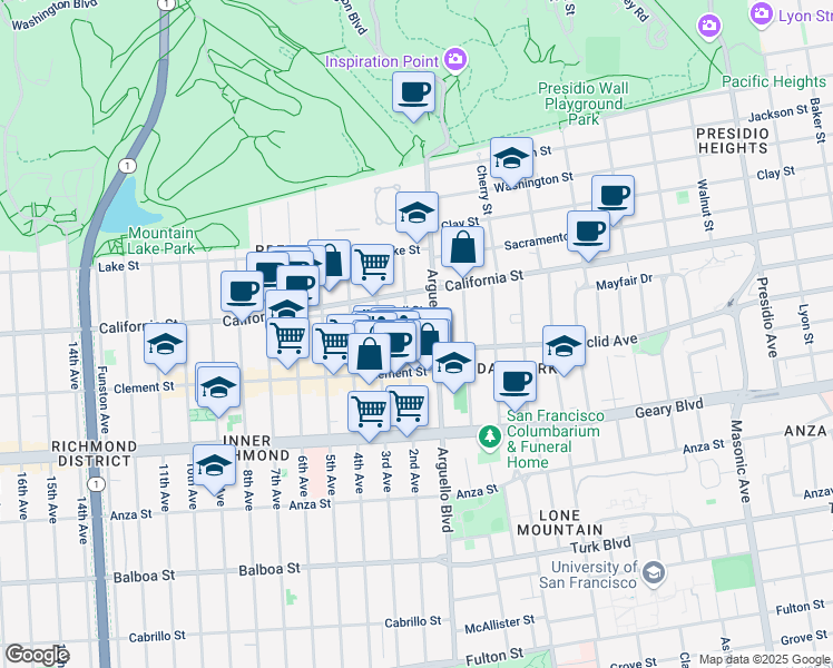 map of restaurants, bars, coffee shops, grocery stores, and more near in San Francisco