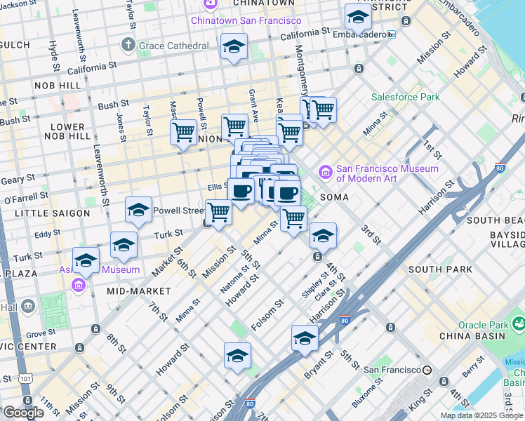 map of restaurants, bars, coffee shops, grocery stores, and more near 789 Mission Street in Milwaukee