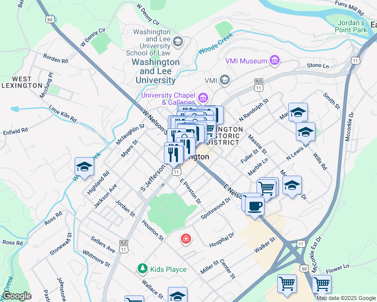 map of restaurants, bars, coffee shops, grocery stores, and more near 12 South Jefferson Street in Lexington