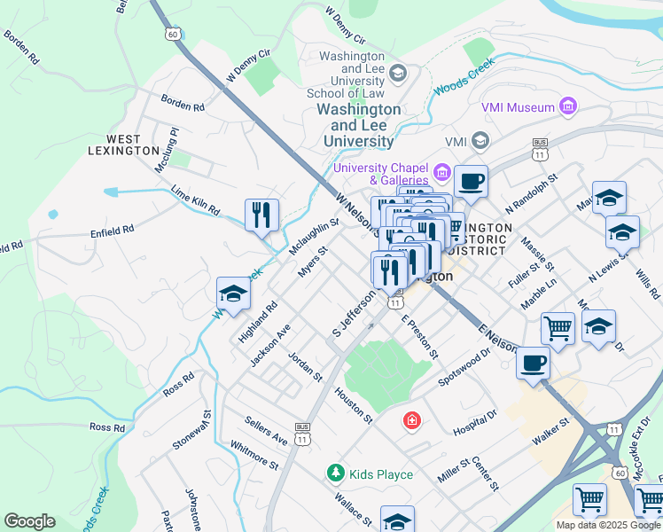 map of restaurants, bars, coffee shops, grocery stores, and more near 202 Myers Street in Lexington