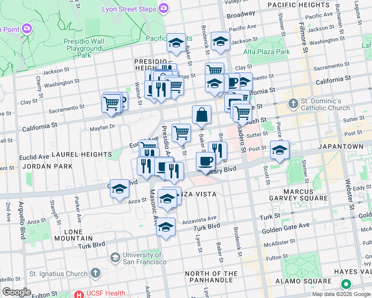 map of restaurants, bars, coffee shops, grocery stores, and more near in San Francisco