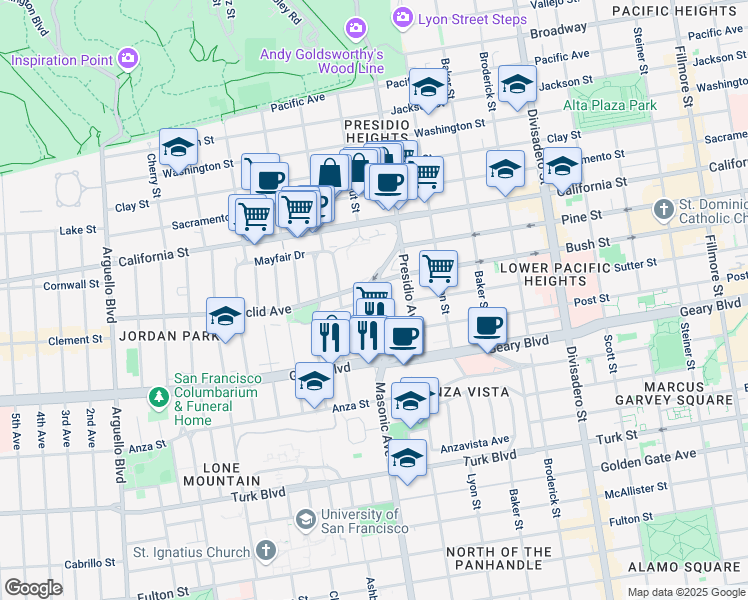 map of restaurants, bars, coffee shops, grocery stores, and more near 59 Lupine Avenue in San Francisco