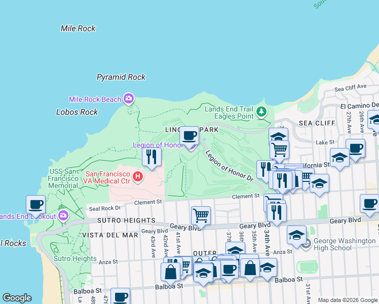 map of restaurants, bars, coffee shops, grocery stores, and more near in San Francisco