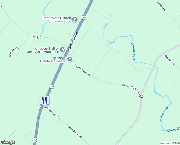 map of restaurants, bars, coffee shops, grocery stores, and more near 27259-27271 Mutton Hunk Road in Parksley