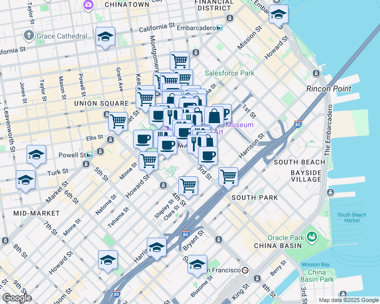 map of restaurants, bars, coffee shops, grocery stores, and more near in San Francisco