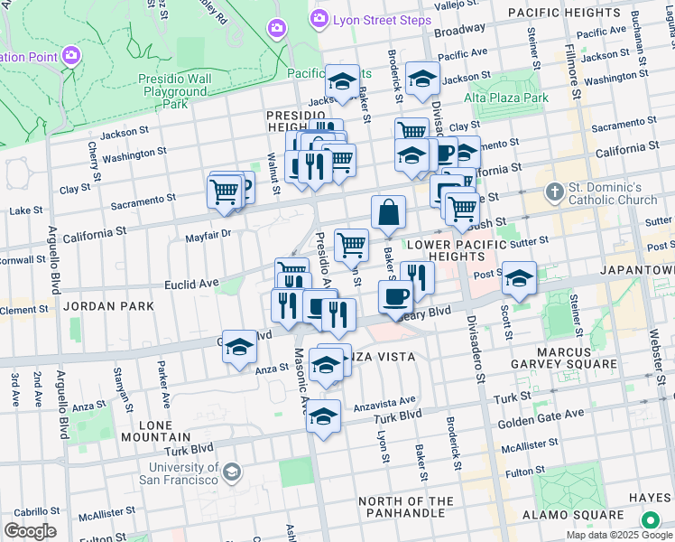 map of restaurants, bars, coffee shops, grocery stores, and more near in San Francisco