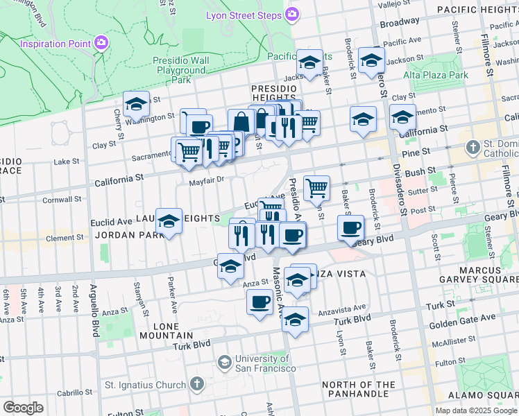 map of restaurants, bars, coffee shops, grocery stores, and more near 59 Lupine Avenue in San Francisco