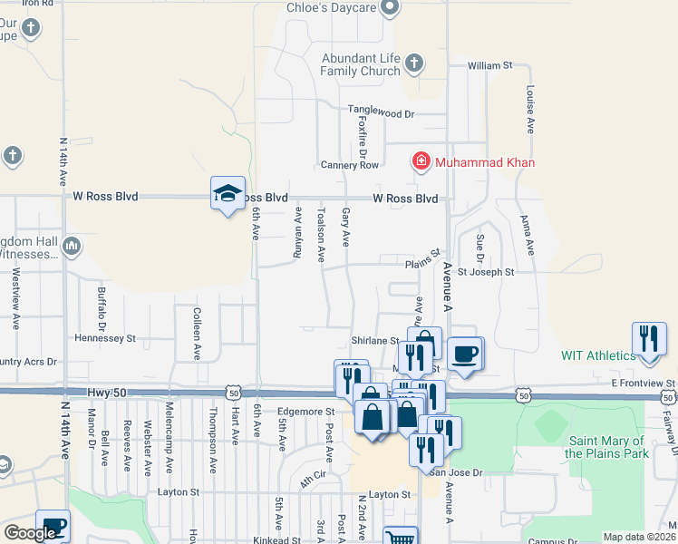 map of restaurants, bars, coffee shops, grocery stores, and more near 3000-3010 Gary Avenue in Dodge City