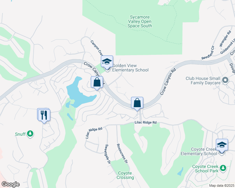 map of restaurants, bars, coffee shops, grocery stores, and more near 2070 Canyon Crest Avenue in San Ramon
