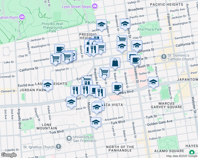 map of restaurants, bars, coffee shops, grocery stores, and more near in San Francisco