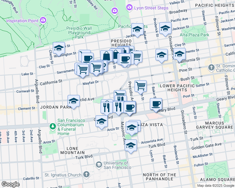 map of restaurants, bars, coffee shops, grocery stores, and more near 59 Lupine Avenue in San Francisco