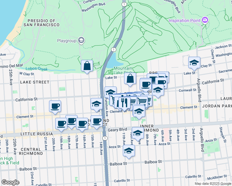 map of restaurants, bars, coffee shops, grocery stores, and more near 178 12th Avenue in San Francisco