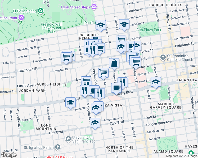 map of restaurants, bars, coffee shops, grocery stores, and more near in San Francisco