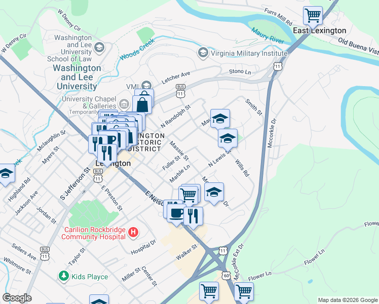 map of restaurants, bars, coffee shops, grocery stores, and more near 205 Fuller Street in Lexington